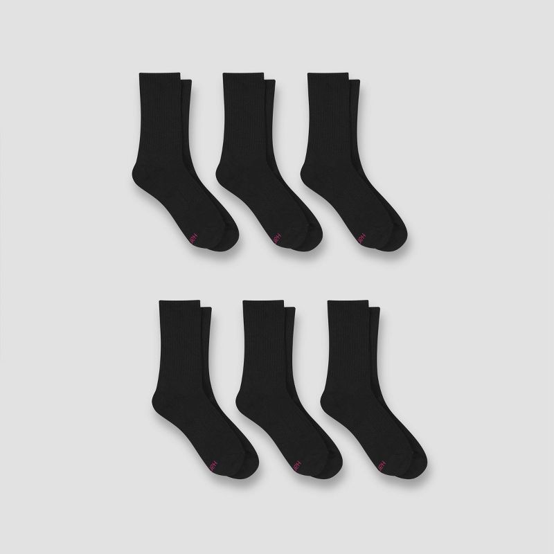 Hanes Performance Women's Cushioned 6pk Crew Athletic Socks - Black 5-9