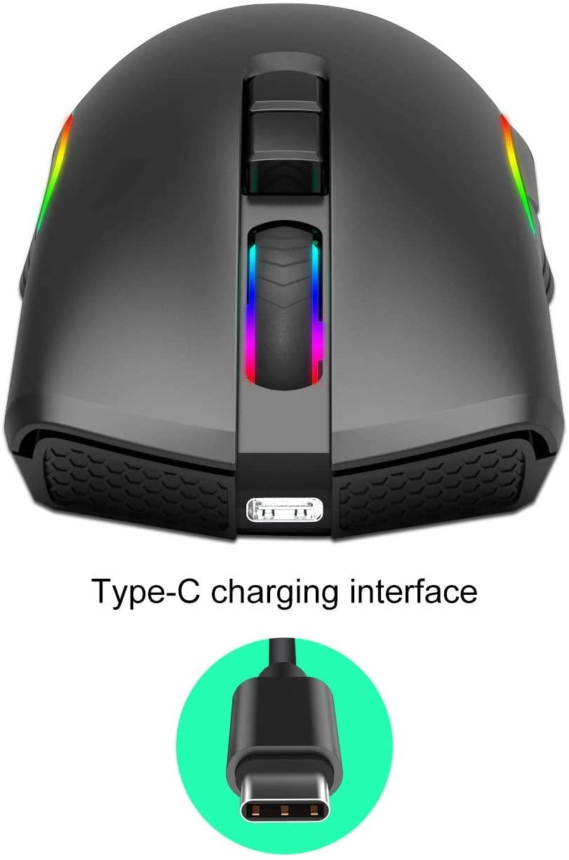 Type C Fast Charging Mice2.4Ghz Wireless Gaming Mouse with RGB Backlight- Black