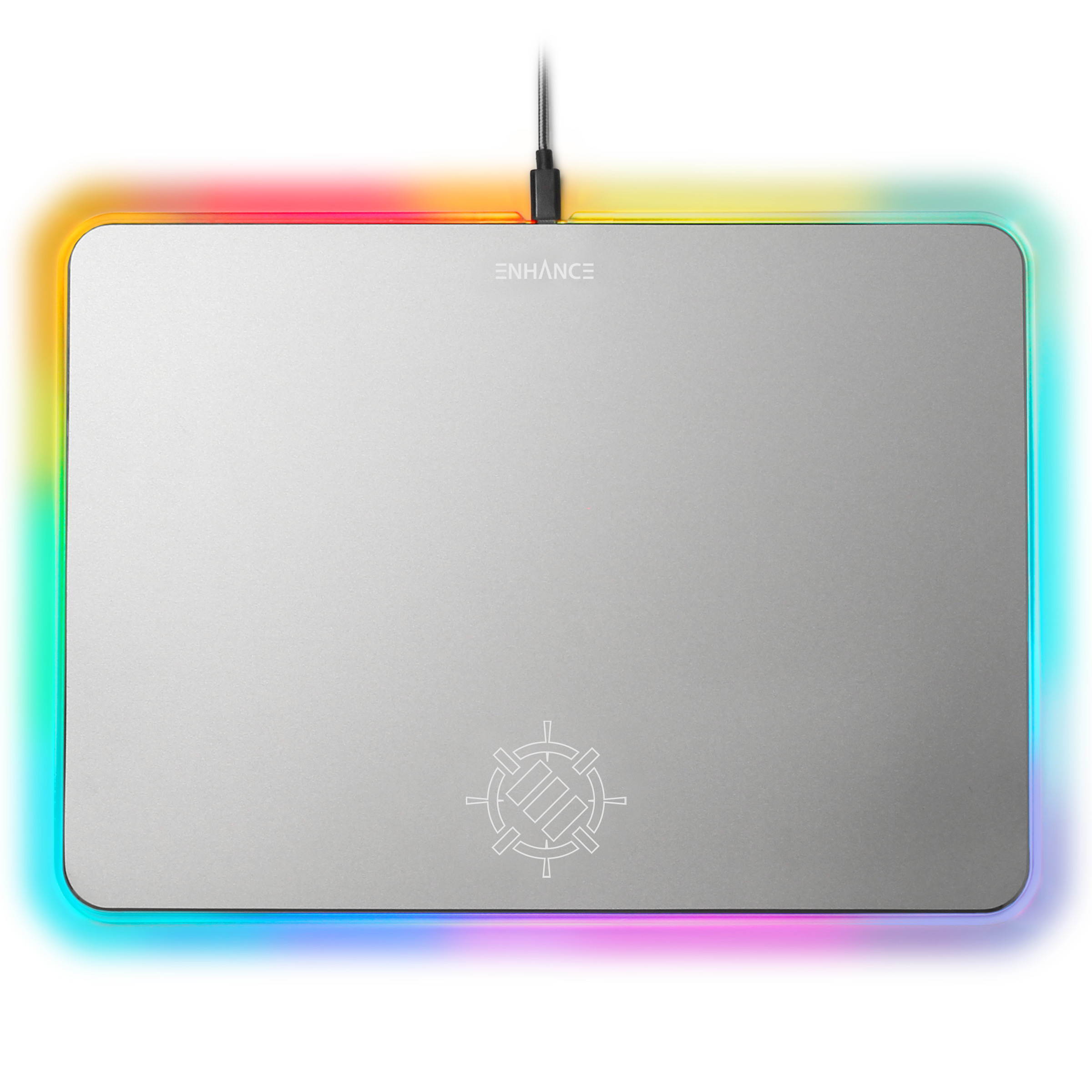 ENHANCE Metal LED Gaming Mouse Pad - Large Aluminum Alloy Surface with Multi-Color Transparent Edges , Non-Slip Rubber Grip , & Sleek Precision Tracking for eSports - Silver
