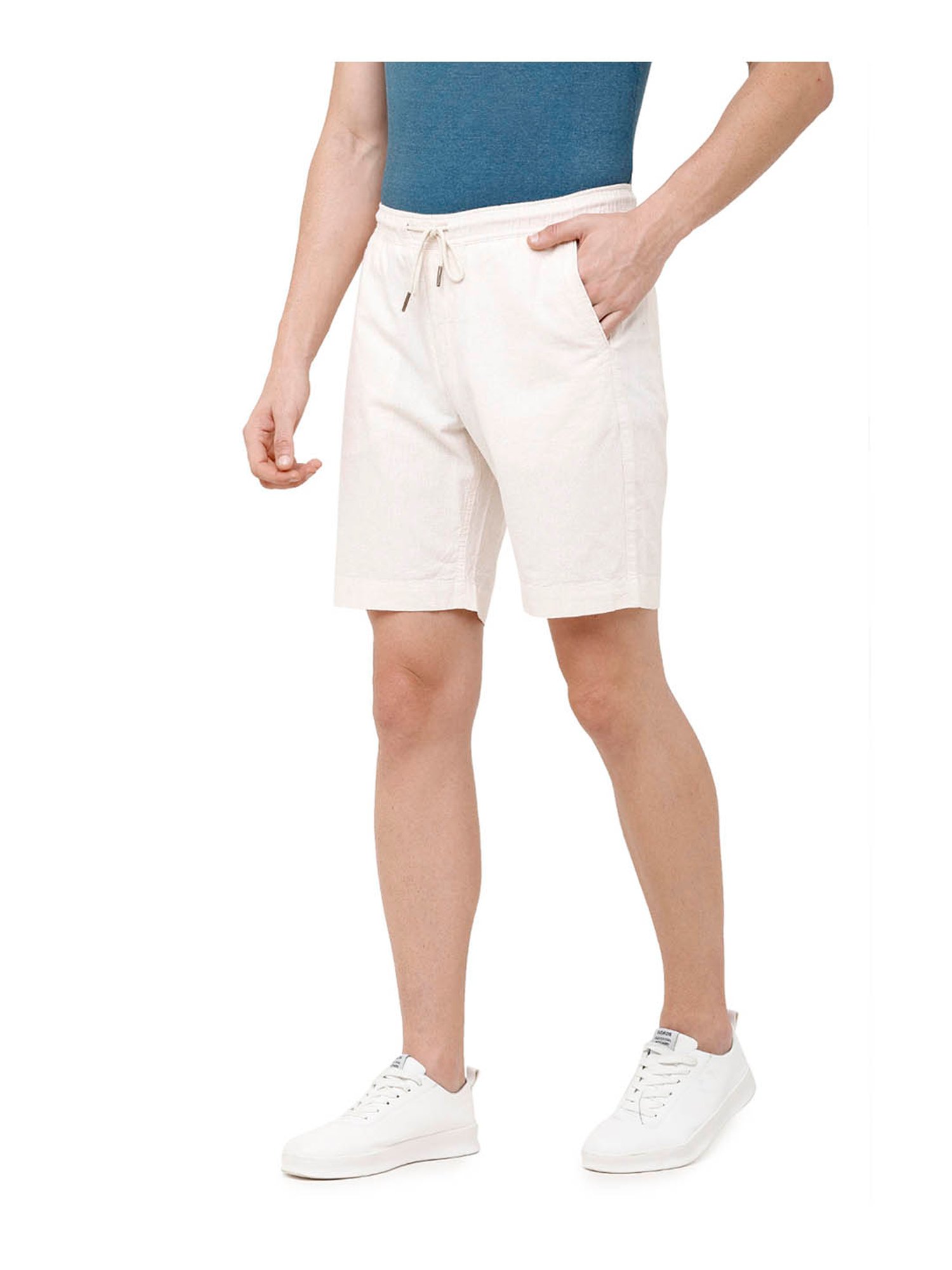Cavallo By Linen Club Off White Slim Fit Shorts