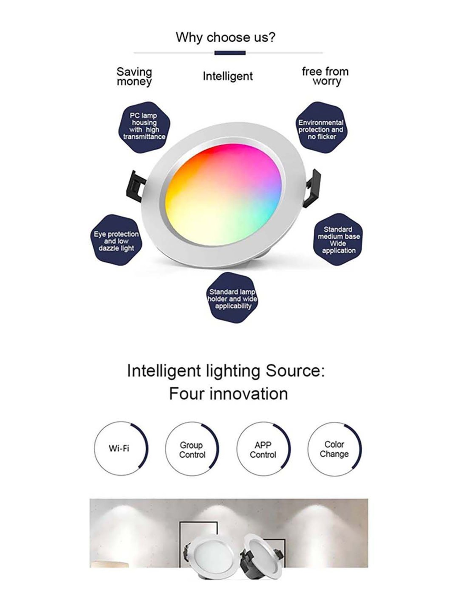 HomeMate 15W Smart Downlight Works with Google Assistant and Alexa (Multicolor)