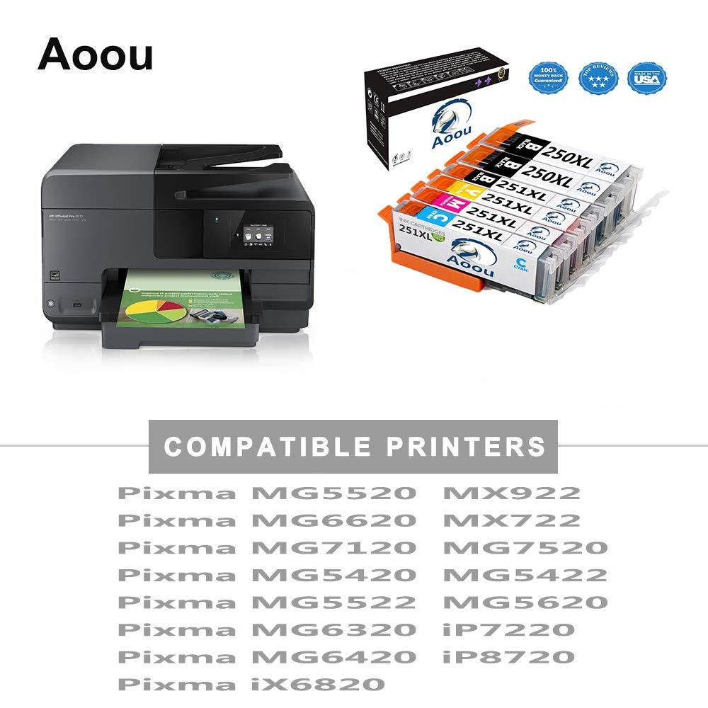 Aoou Compatible Ink Cartridge Replacement for Canon PGI-250XL PGI 250 XL CLI-251XL CLI 251 XL to use with PIXMA MX922 MG5520 (2 Large Black, 1 Cyan, 1 Magenta, 1 Yellow, 1 Small Black) 6 Pack