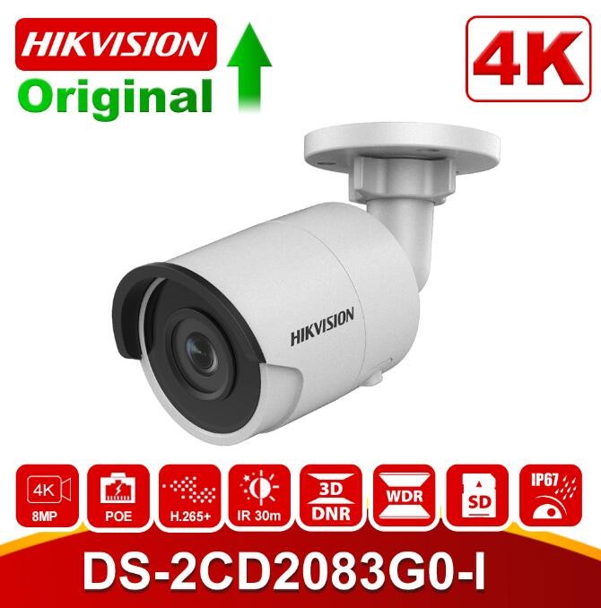 Hikvision 8.0MP 4K UltraHD Exir Bullet Camera 2.8mm, 3840x2160, EXIR 98ft Night Vision,Hikvision DS-2CD2083G0-I,Smart H.265+ WDR,3DNR, SD Card Slot, VCA, ONVIF, IP67,Ik10 [English Version] 1-Pack