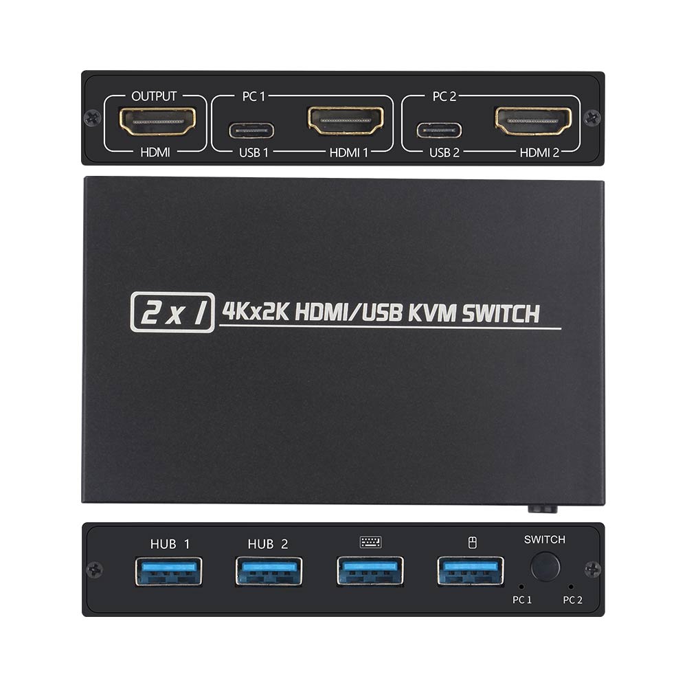 4K@30HZ USB HDMI KVM Switcher USB 2.0 Switch Splitter For 2 PC Sharing 4 Keyboard Mouse Printer Plug And Play