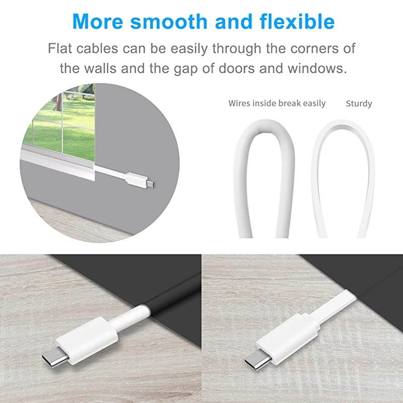 Extension Power Cable for Wyze Cam Pan WyzeCam Kasa Cam YI Dome Home Camera Furbo Dog NestCam Indoor Blink Netvue Durable Charging Flat Cable for Home Security Camera