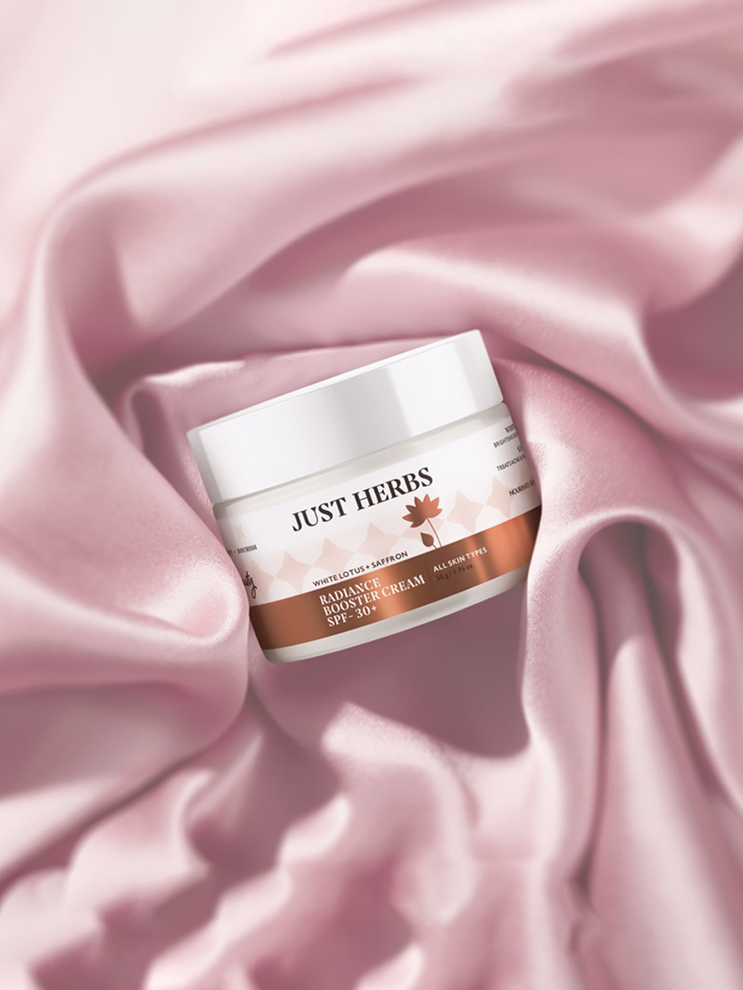 JUST HERBS White Lotus + Saffron Radiance Booster Cream with SPF-30+ - 50 gm