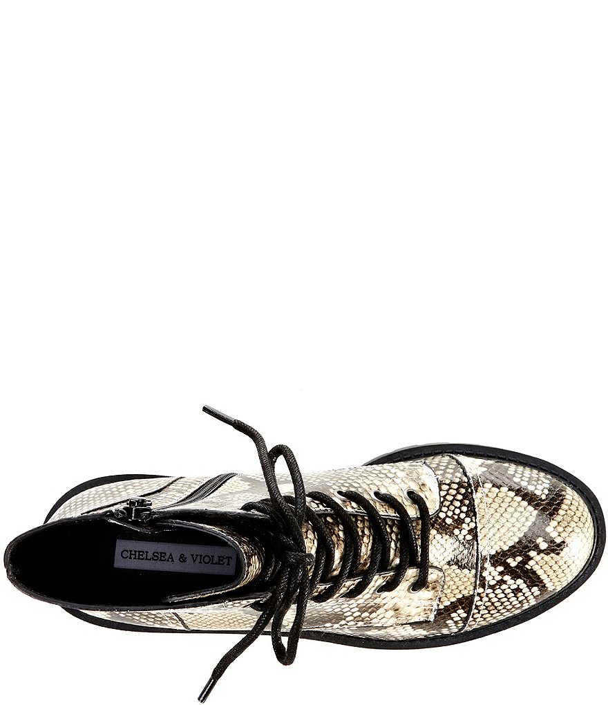 Chelsea & Violet War Snake Print Combat Block Heel Booties