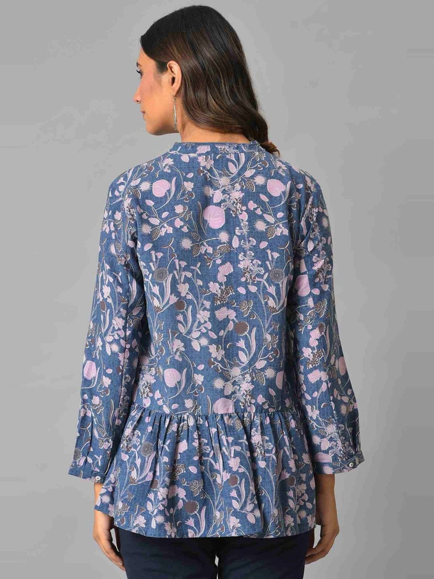 W Blue Floral Print Top