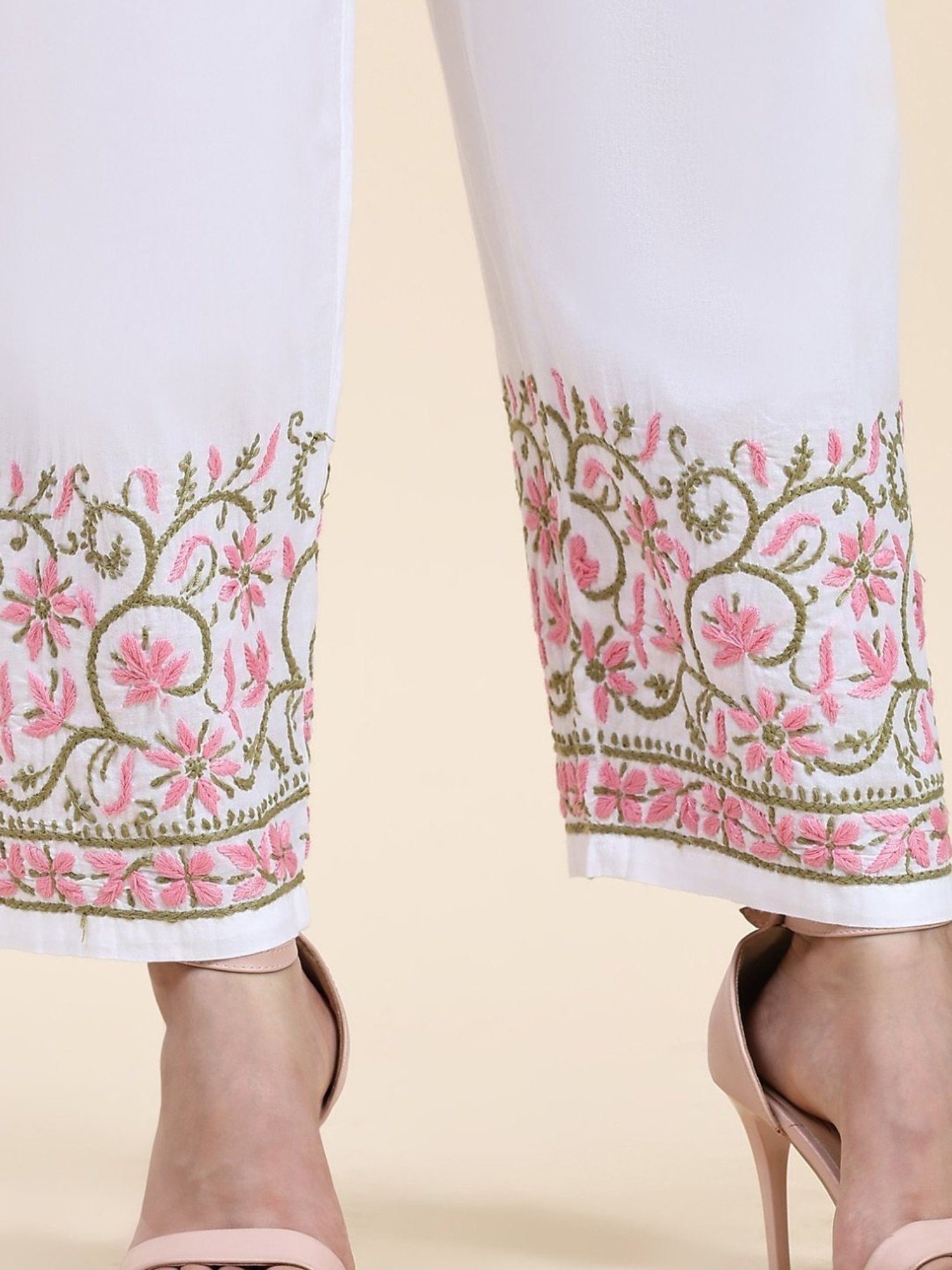 HOK Chikankari Cotton Pant Trouser White