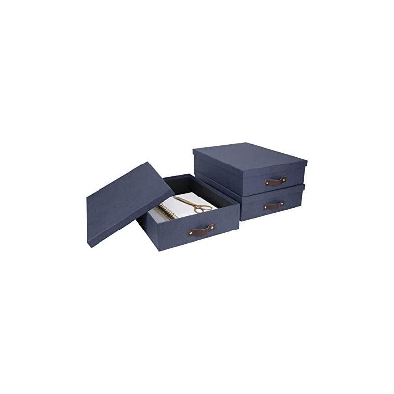 Oskar Canvas Fiberboard Document Letter Box, 3.3 x 10.2 x 13.8 in, Blue