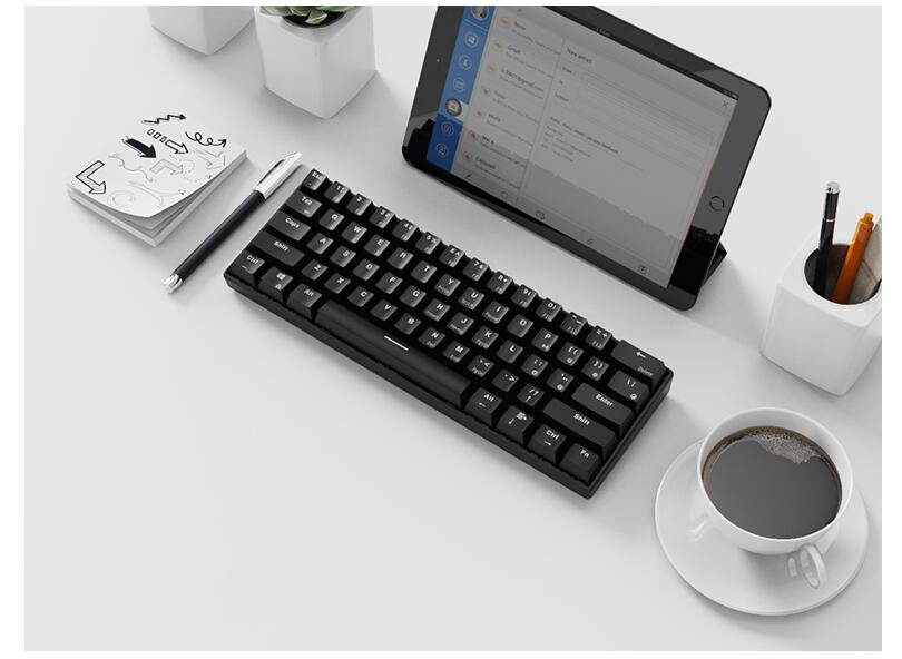 A-jazz AK61 Bluetooth Wireless and  USB Wired Dual Connectivity Mechanical Gaming Keyboard, Durable ABSKeycaps, White Backlit -Blue Switch( White )