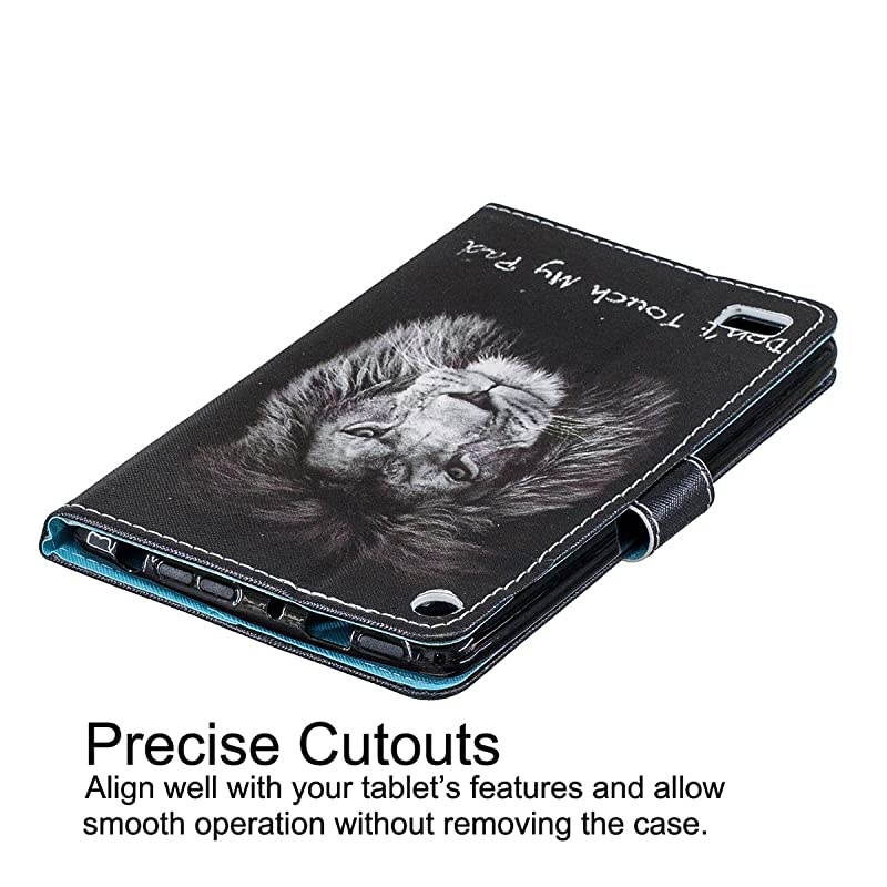 Case for  Kindle Fire 7 (5th Generation, 2015 Release) - Synthetic Leather Magnetic Closure Stand Cover with Card Slots for 2015 Fire 7" Display ONLY, Cool Lion