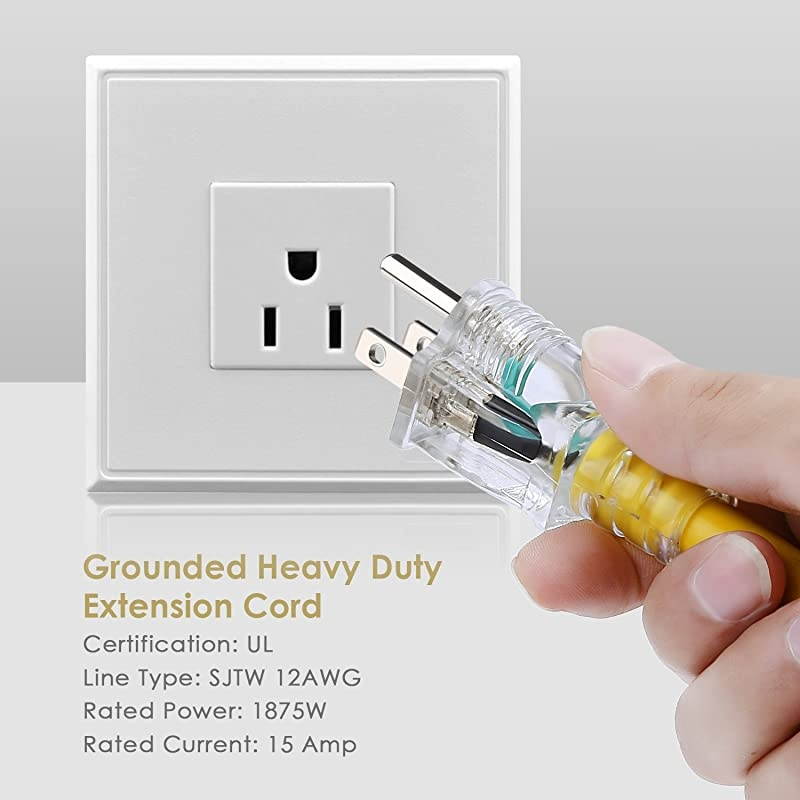 75 FT 123 Extension Cord OutdoorIndoor Heavy Duty Electrical Cord with Lighted 3 Outlets 3 Prong 15 Amps UL Listed SJTW Power Your Household Office and Garden Electric Appliance