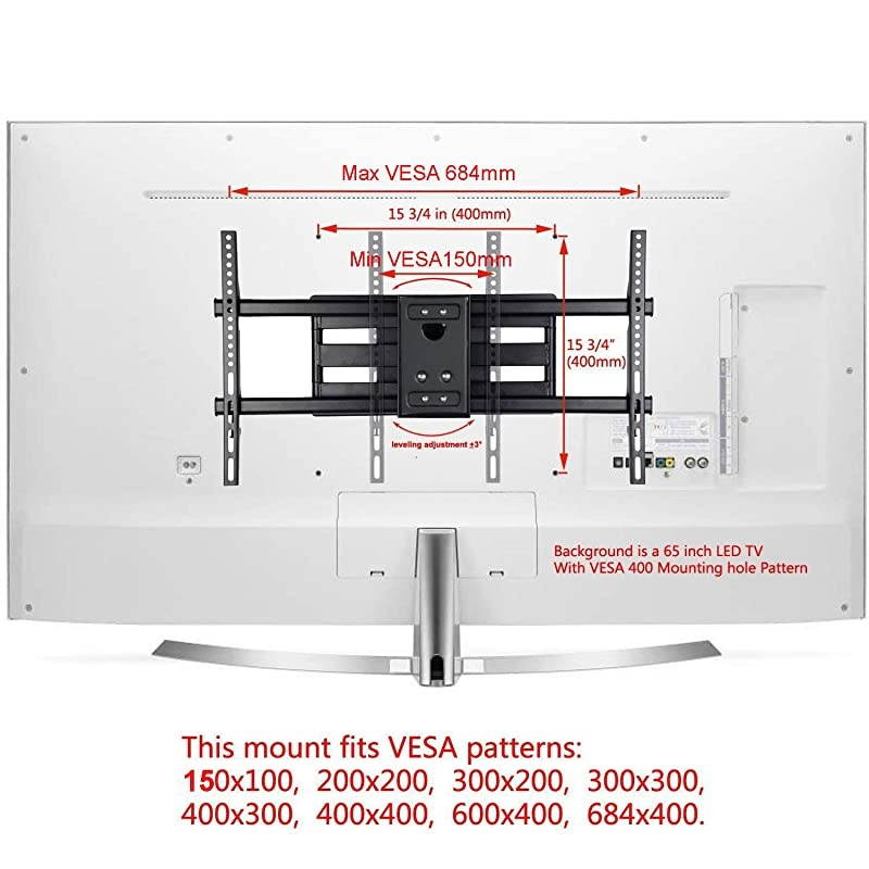 MW380B5 Full Motion Articulating TV Wall Mount Bracket for Most 3770 LED LCD Plasma HDTV Up to 125 lbs with VESA 684x400 600x400 400x400 150x100mm Dual Arm Pulls Out Up to 14 AW9