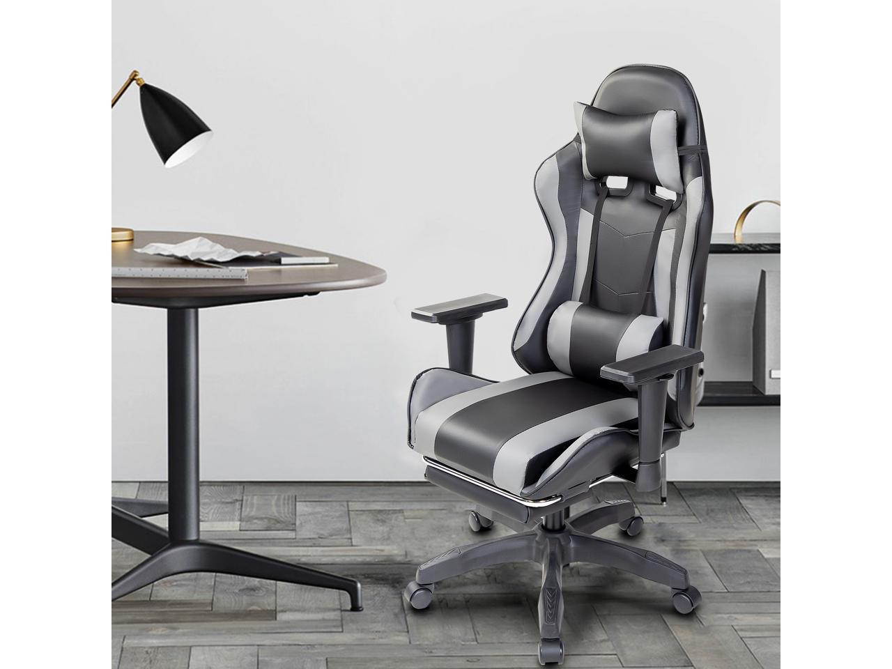 Weekan Gaming Chair Pu Leather Ergonomic Desk Racing Chair Height Adjustable Office Recliner With Removable Headrest Pillow and Massage Lumbar Cushion,Gray