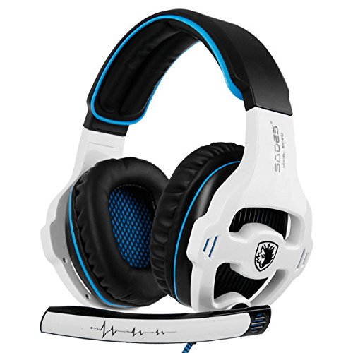 [Latest Version Xbox one Gaming Headset] SADES SA810 Over Ear Stereo Gaming Headset with Mic Bass Volume Control for Xbox One PS4 PC PC Laptop [White & Black]
