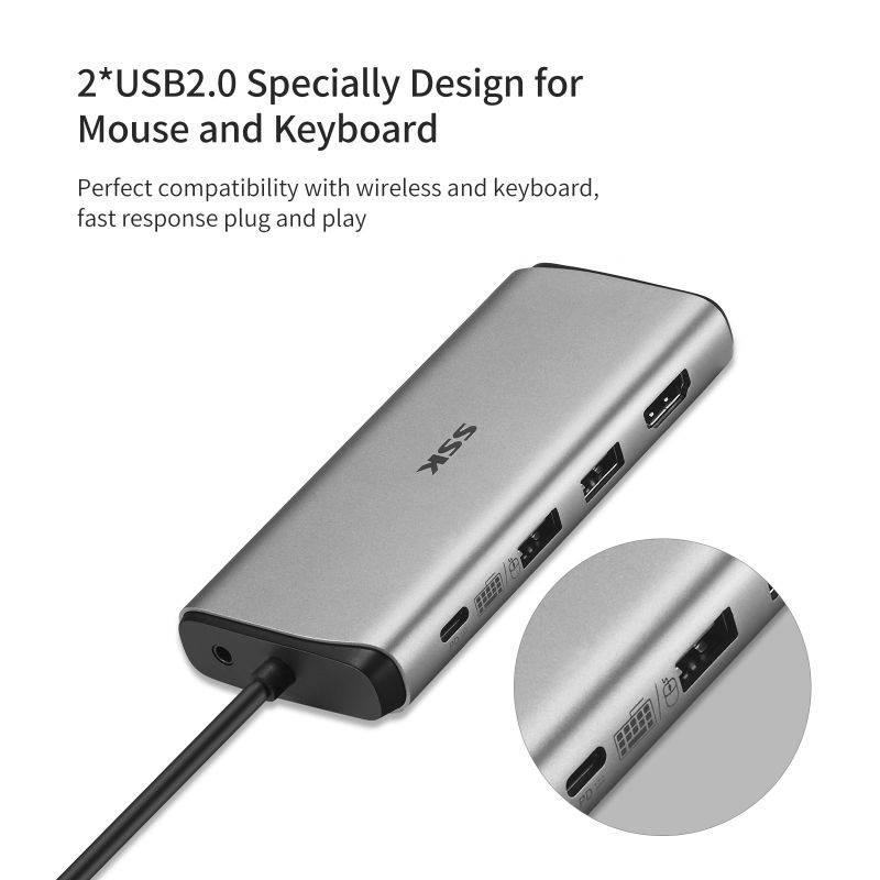 SSK 11 in 1 USB C Hub,Dual Monitor Laptop Docking Station,MacBook Pro HDMI Adapter ethernet Adapter with VGA,PD Fast Charging,4USB Ports,SD/TFCard Reader for MacBook Air(Thunderbolt 3) Type C Devices