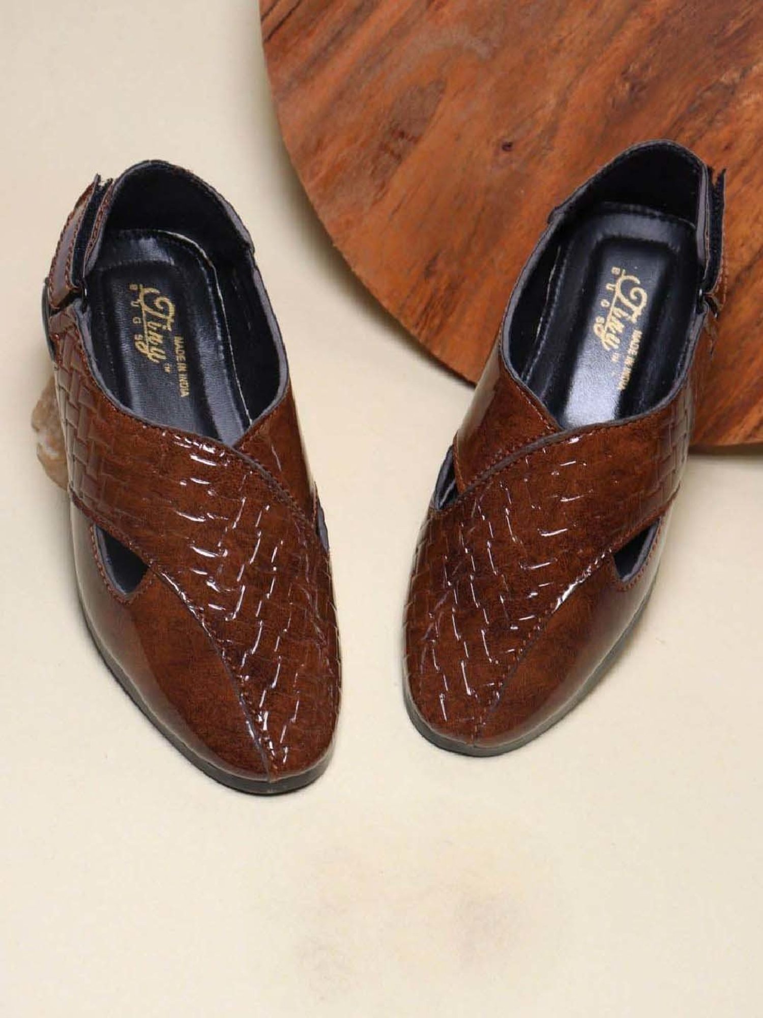 Tiny Bugs Boys Tan Party Wear Slip Ons