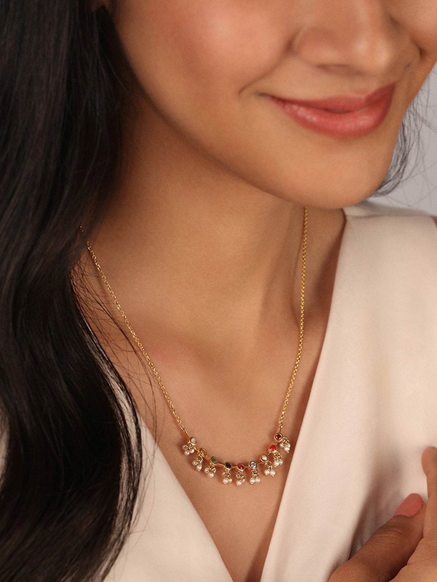 Mia by Tanishq Charm of Cheer 14k Gold & Navratna Diamond Necklace