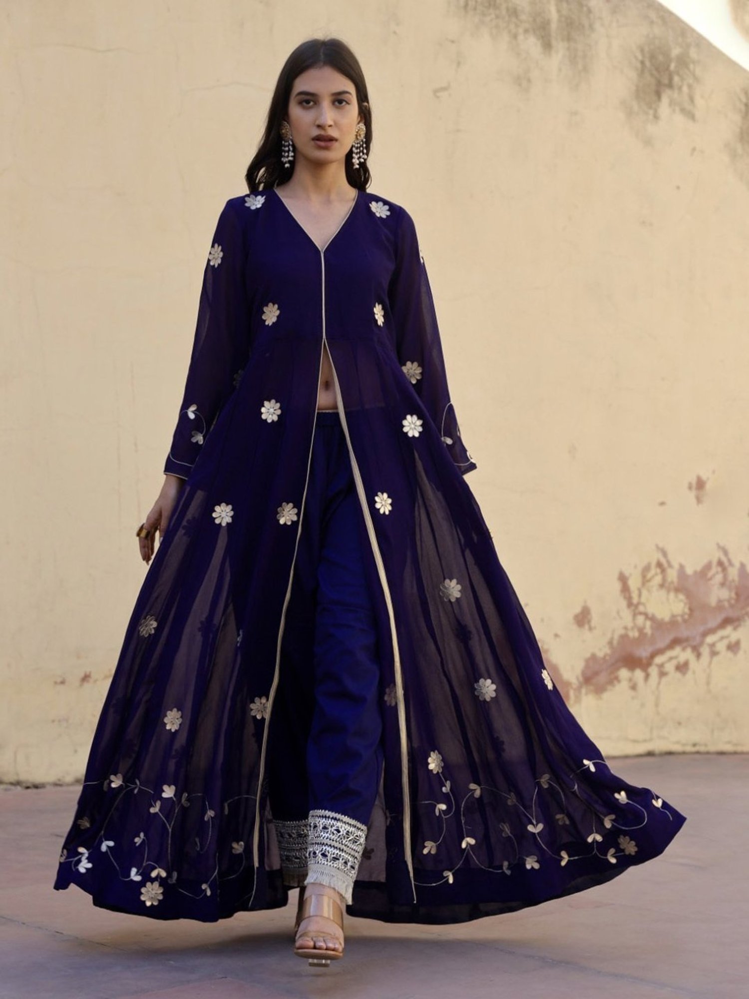 Asrumo Blue Georgette Gotta Patti Work Anarkali Set