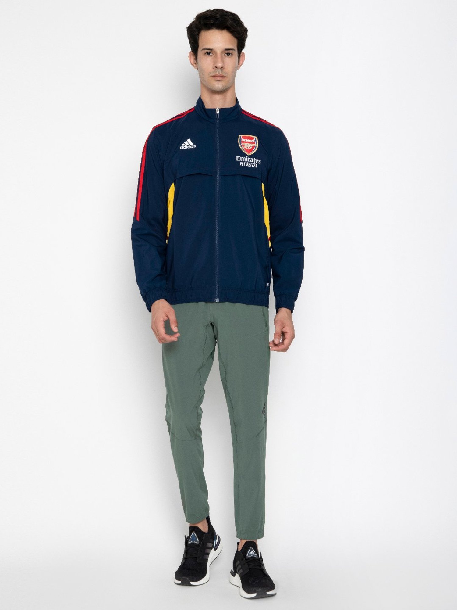 Adidas Navy Blue Slim Fit Striped Sports Jacket