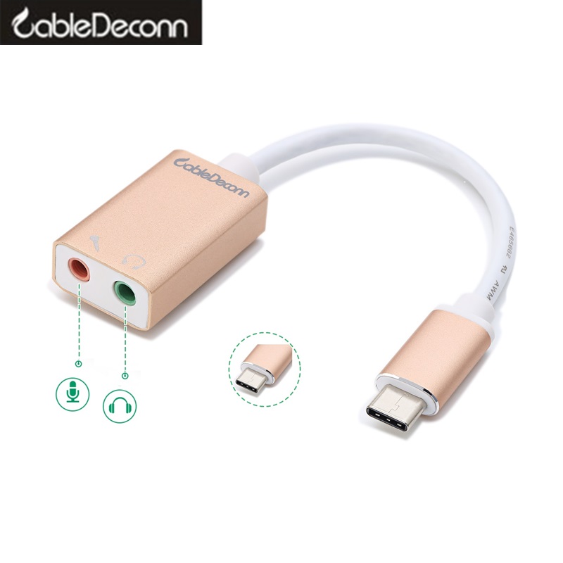 CableDeconn Type-c to Aux Sound Card 5.1 External Stereo USB C Microphone Headphone Mic Speaker Audio Jack 3.5mm Adapter for Laptop smartphone