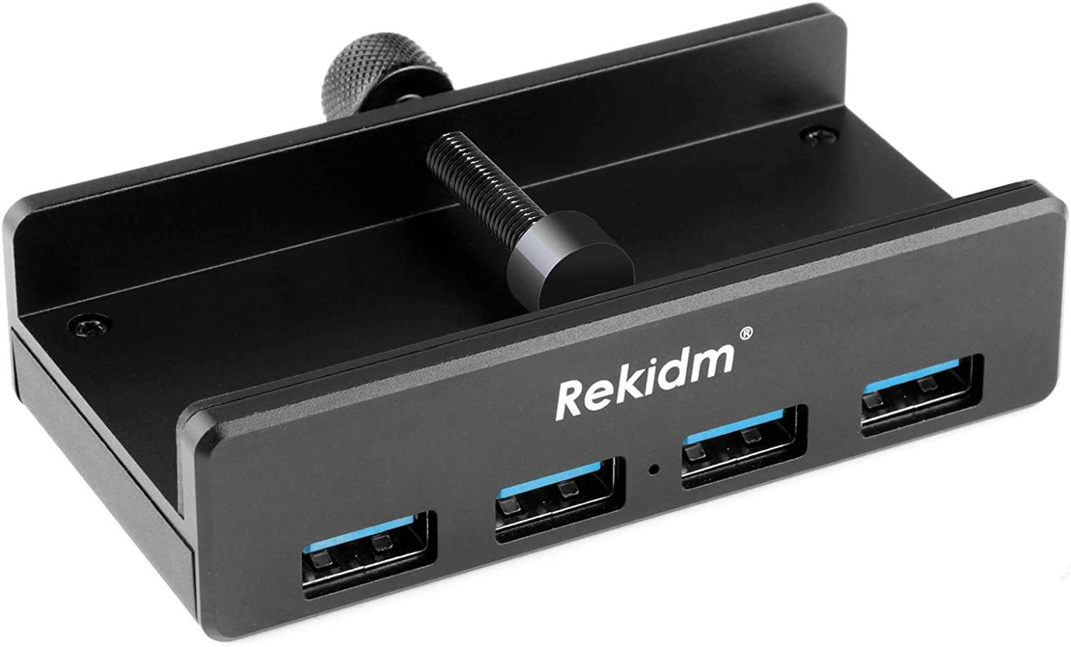 USB Hub 3.0 - Rekidm 4 Port Aluminum USB 3.0 Hub Clamp Design for Desktop Computer PC Table Edge with Durable Adjustable Clip Compact Space-Saving Mountable Desk USB Hub Fast Speed Transfer Black