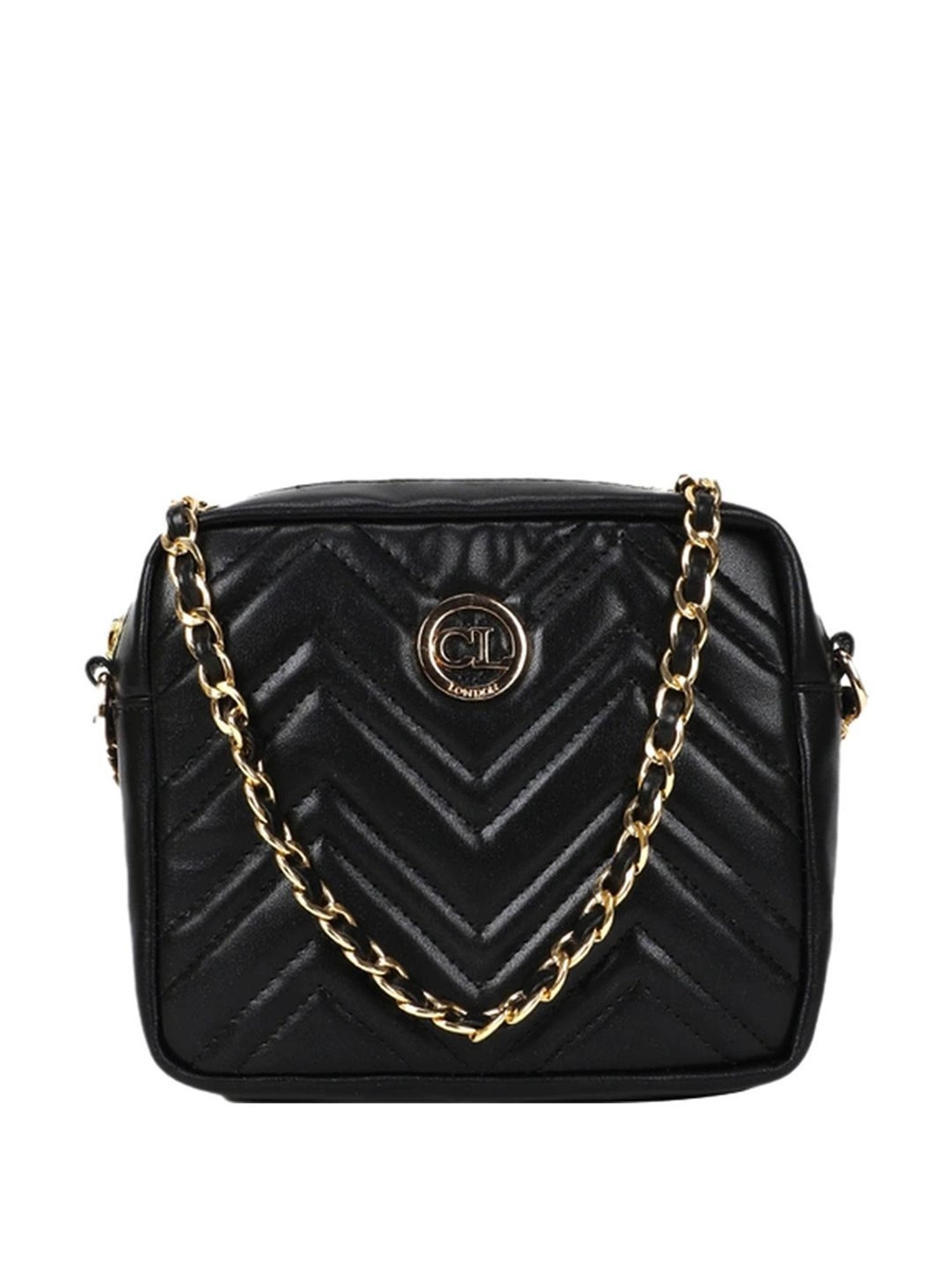 Carlton London Black Quilted Medium Sling Handbag