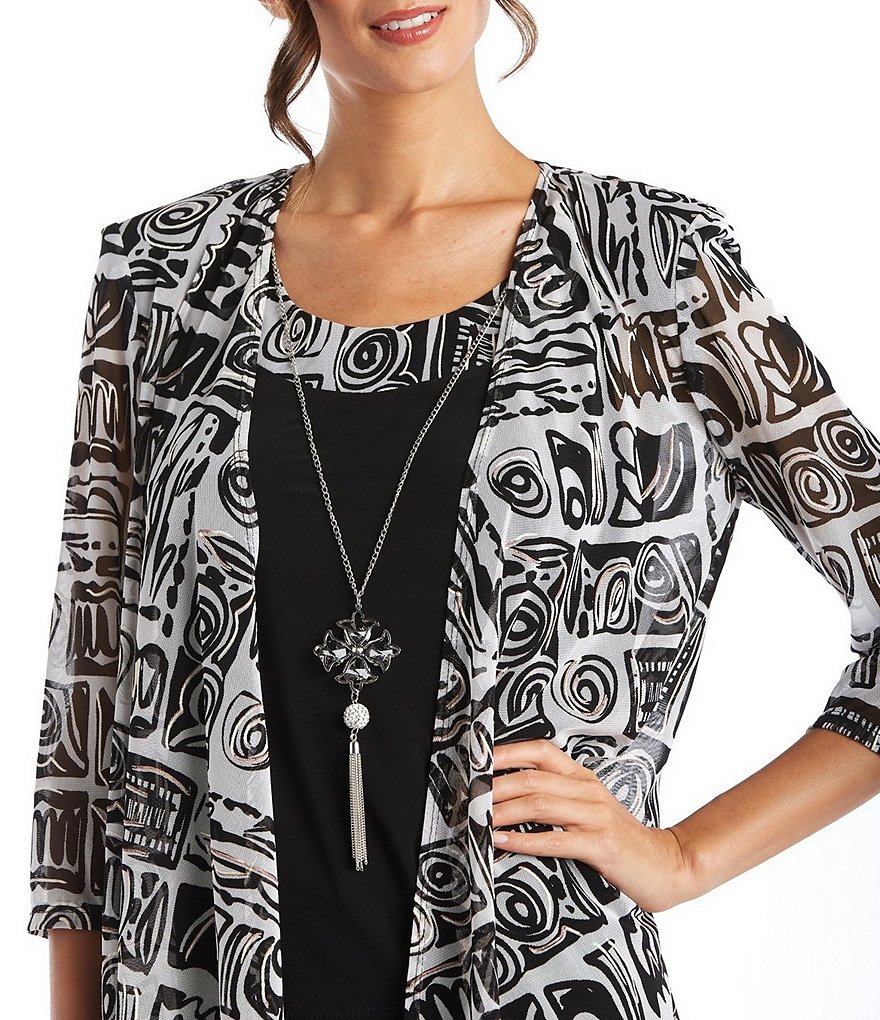 R & M Richards Printed Matte Jersey 3 Piece Duster Pant Set