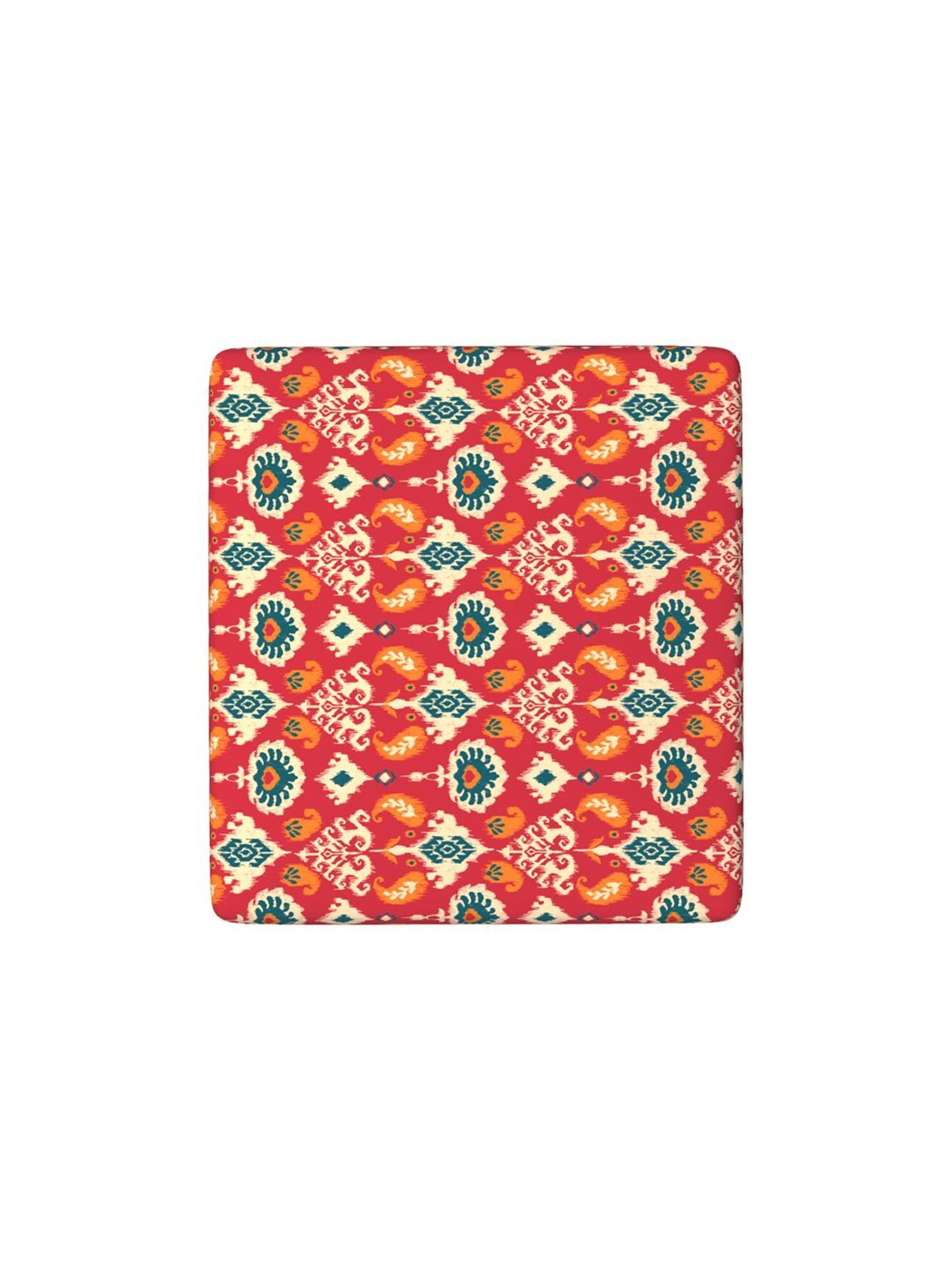 Chumbak Ikat Red Mango Wood Modern Trunk Storage Ottoman