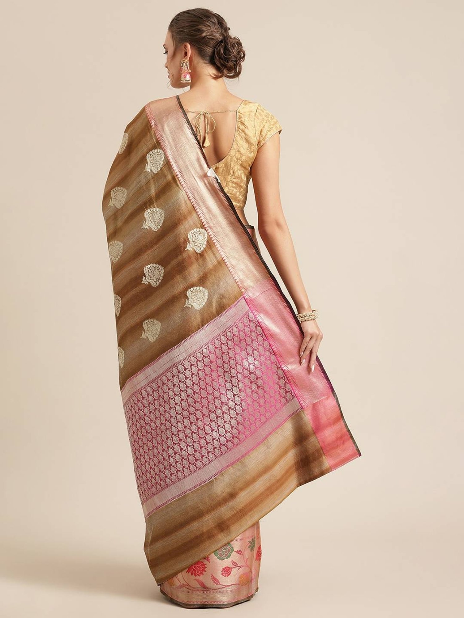 Banarasi Silk Works Brown Woven Saree with Blouse