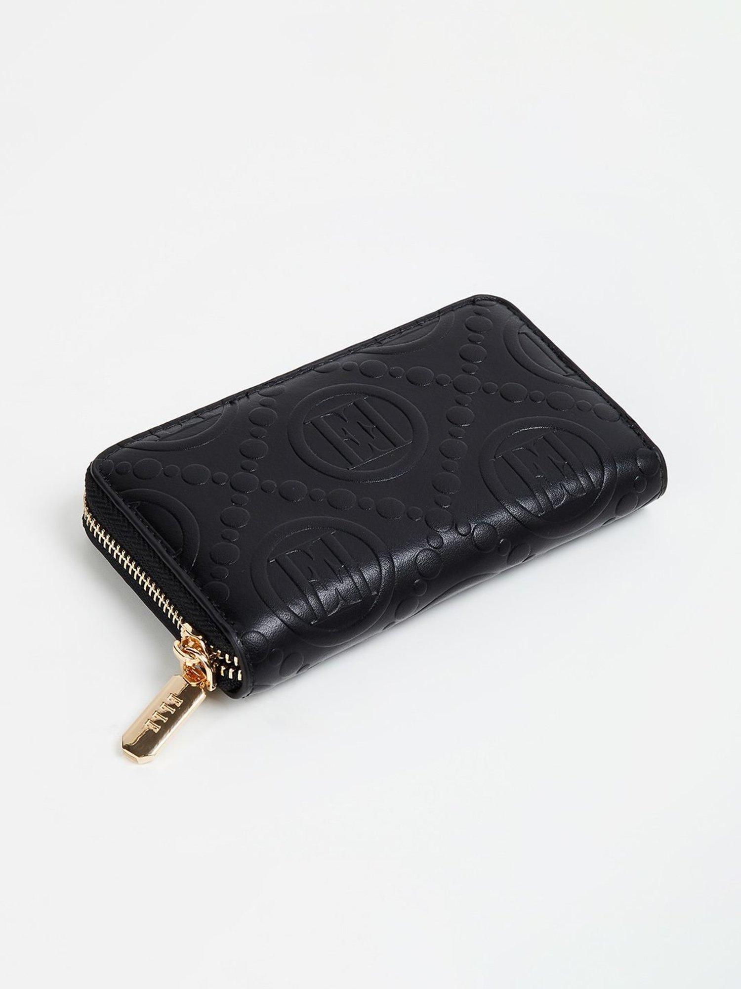 Elle Black Textured Zip Around Wallet for Women