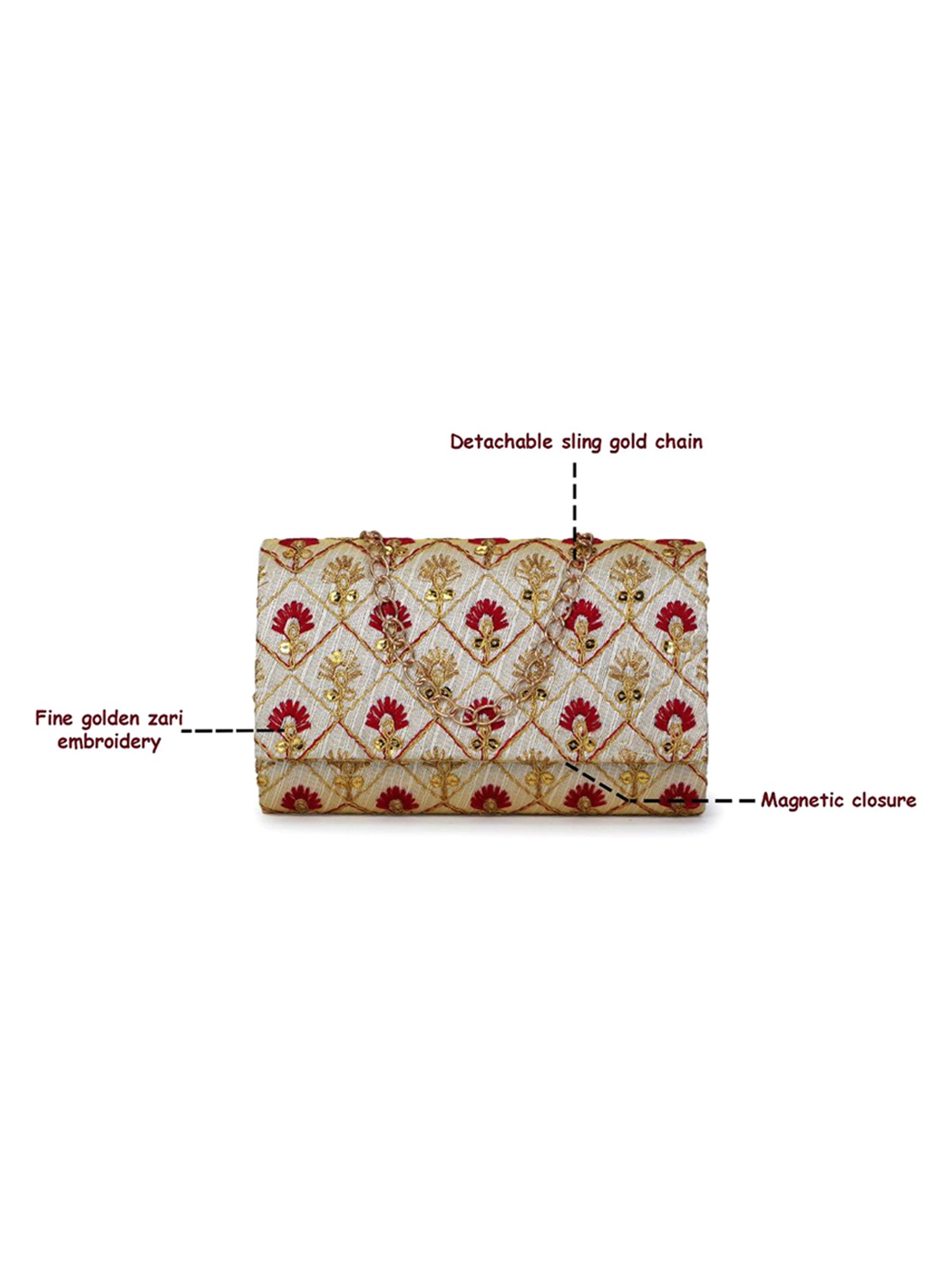 Spice Art Maroon Gold Embroidered Medium Clutch