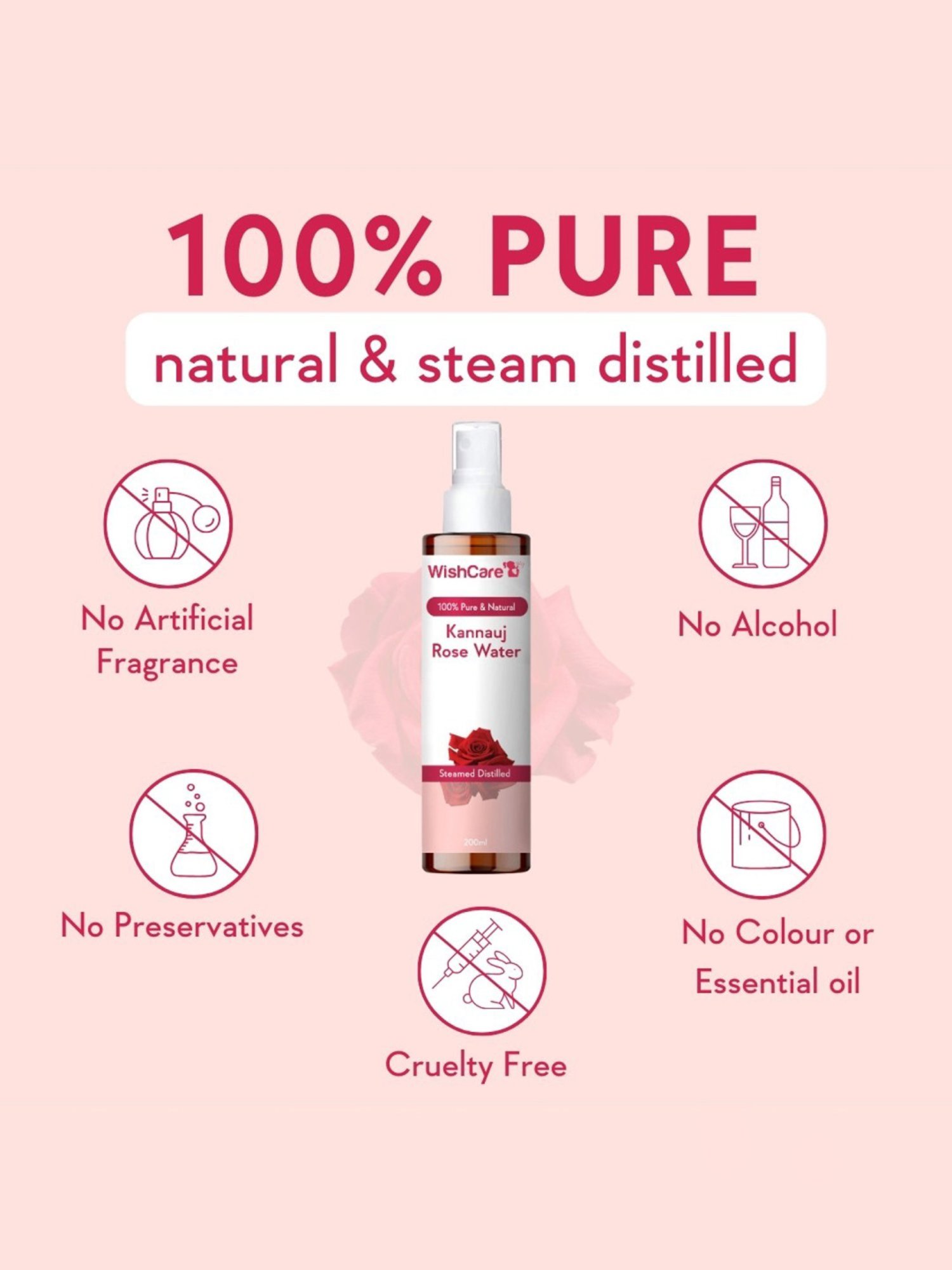 Wishcare Pure & Natural Kannauj Rose Water - 200 ml