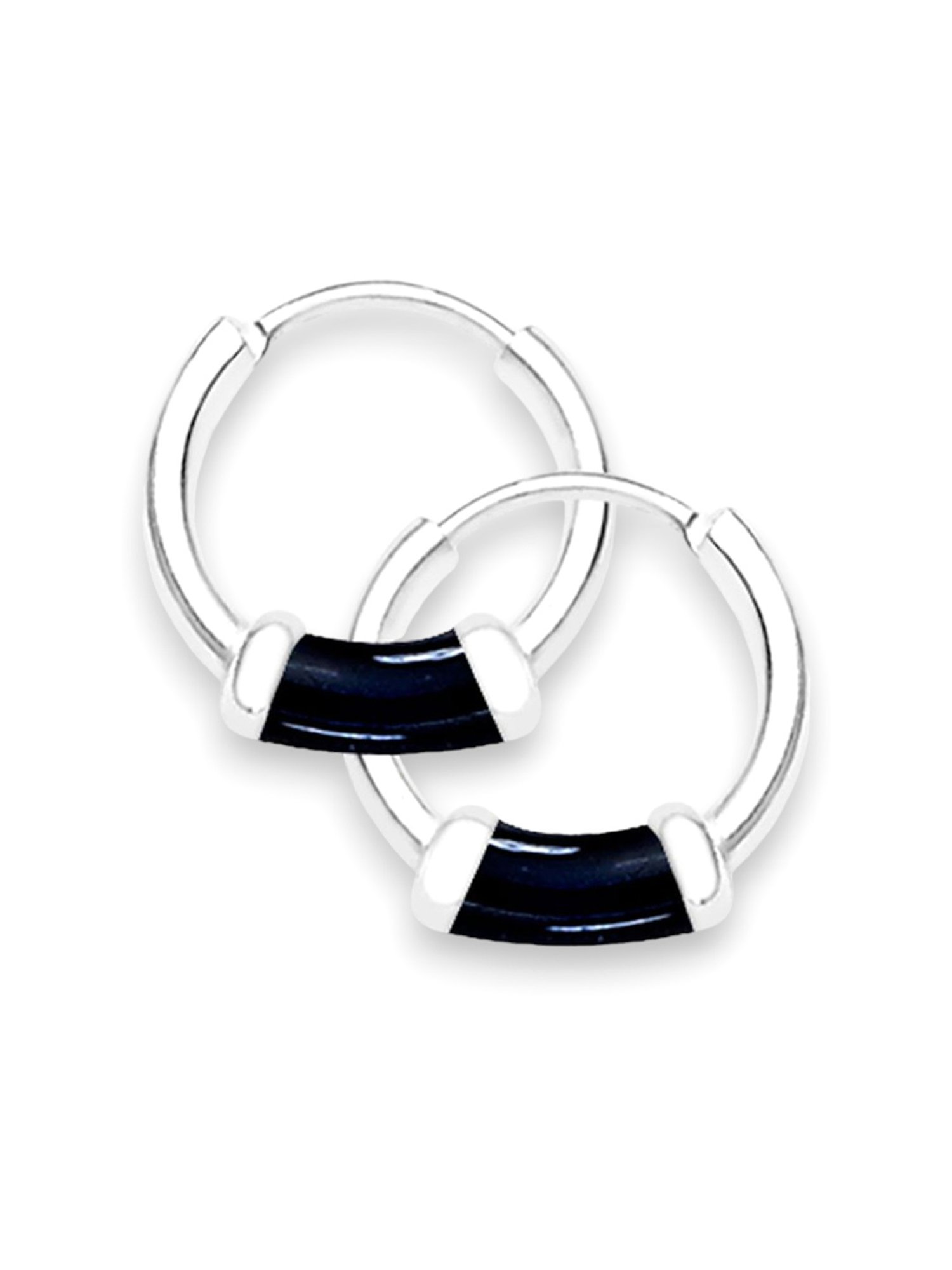 Taraash 92.5 Sterling Silver Blue Enamel Hoop Earring