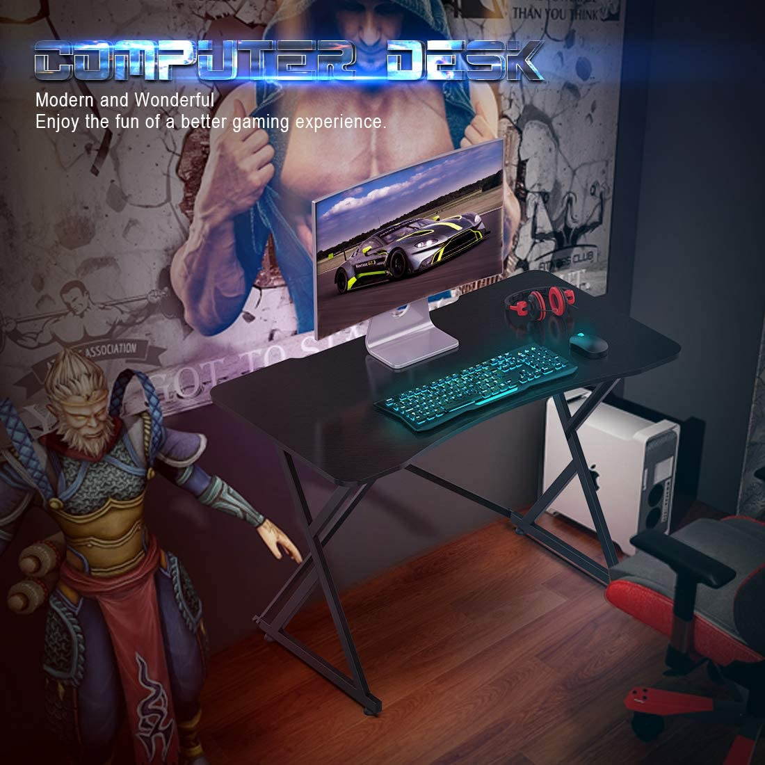 SMUGDESK 43'' PC E-Sports computer desk , Ergonomic Home Office Desk Gamer Workstation Gaming Table