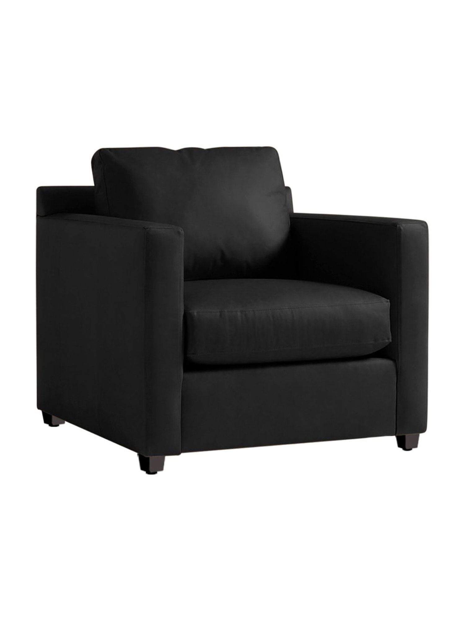 Trevi Olive Black Leather & Neem Wood 1 Seater Sofa