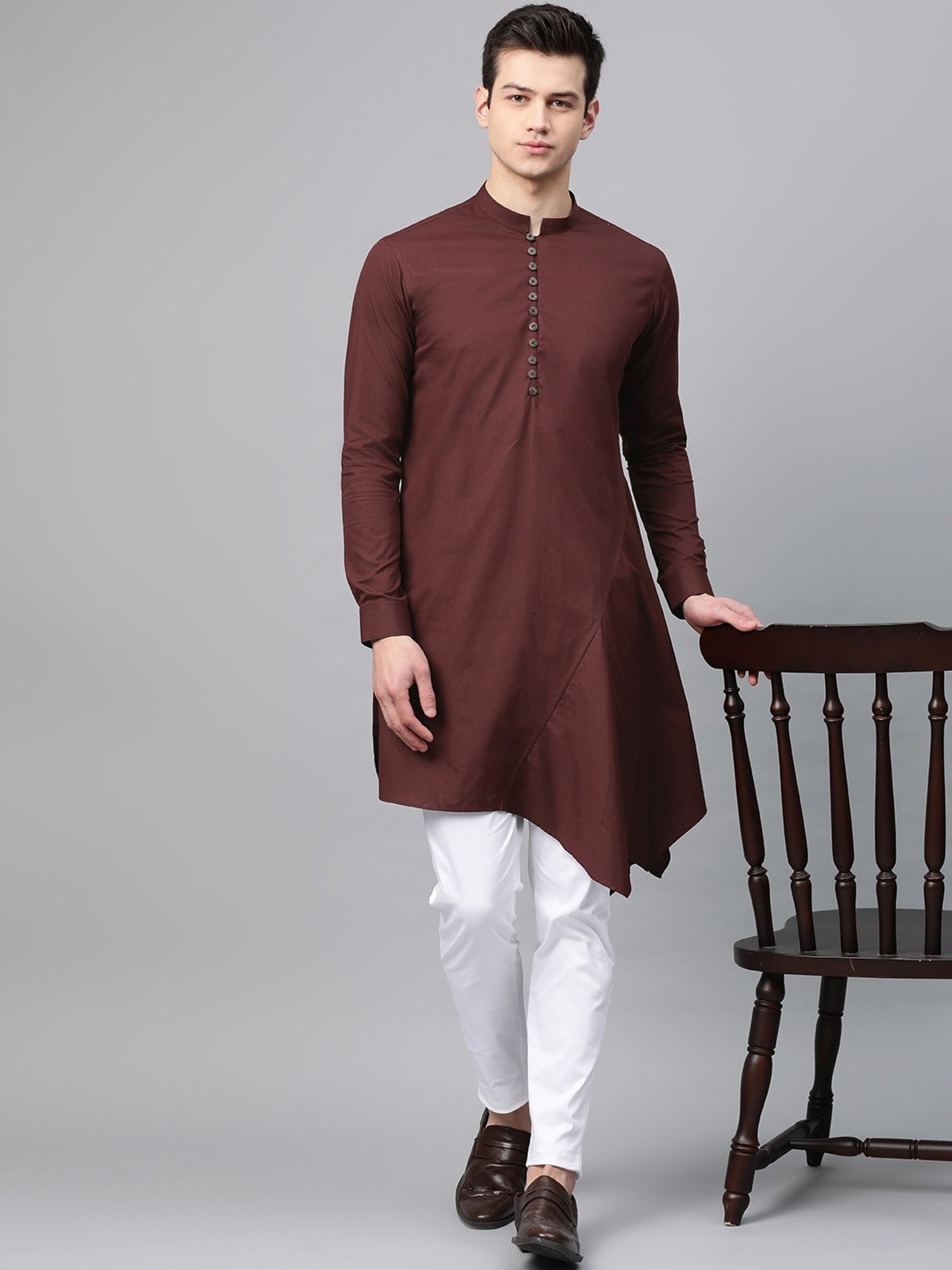 See Designs Burgundy & White Cotton Regular Fit Kurta Bottom Set