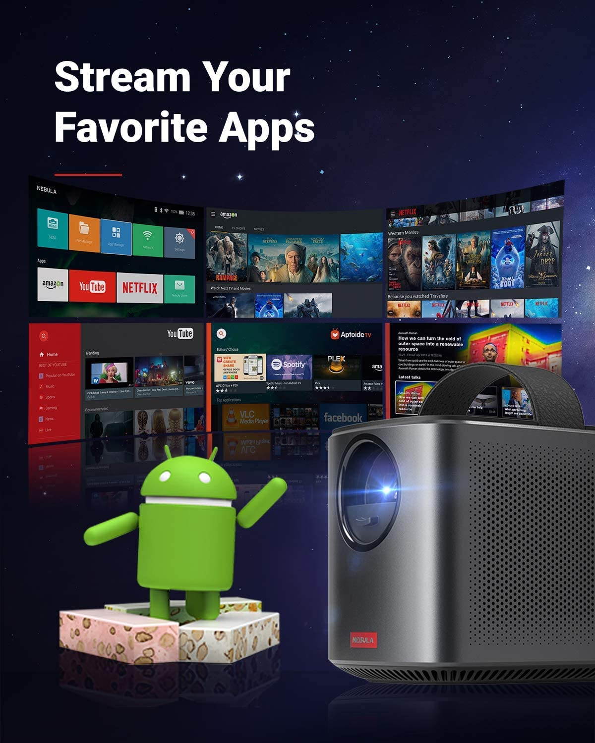 Nebula by Anker Mars II Pro 500 ANSI Lumen Portable Projector, Black, 720p Image, Video Projector, 30 to 150 Inch Image TV Projector, Movie Projector