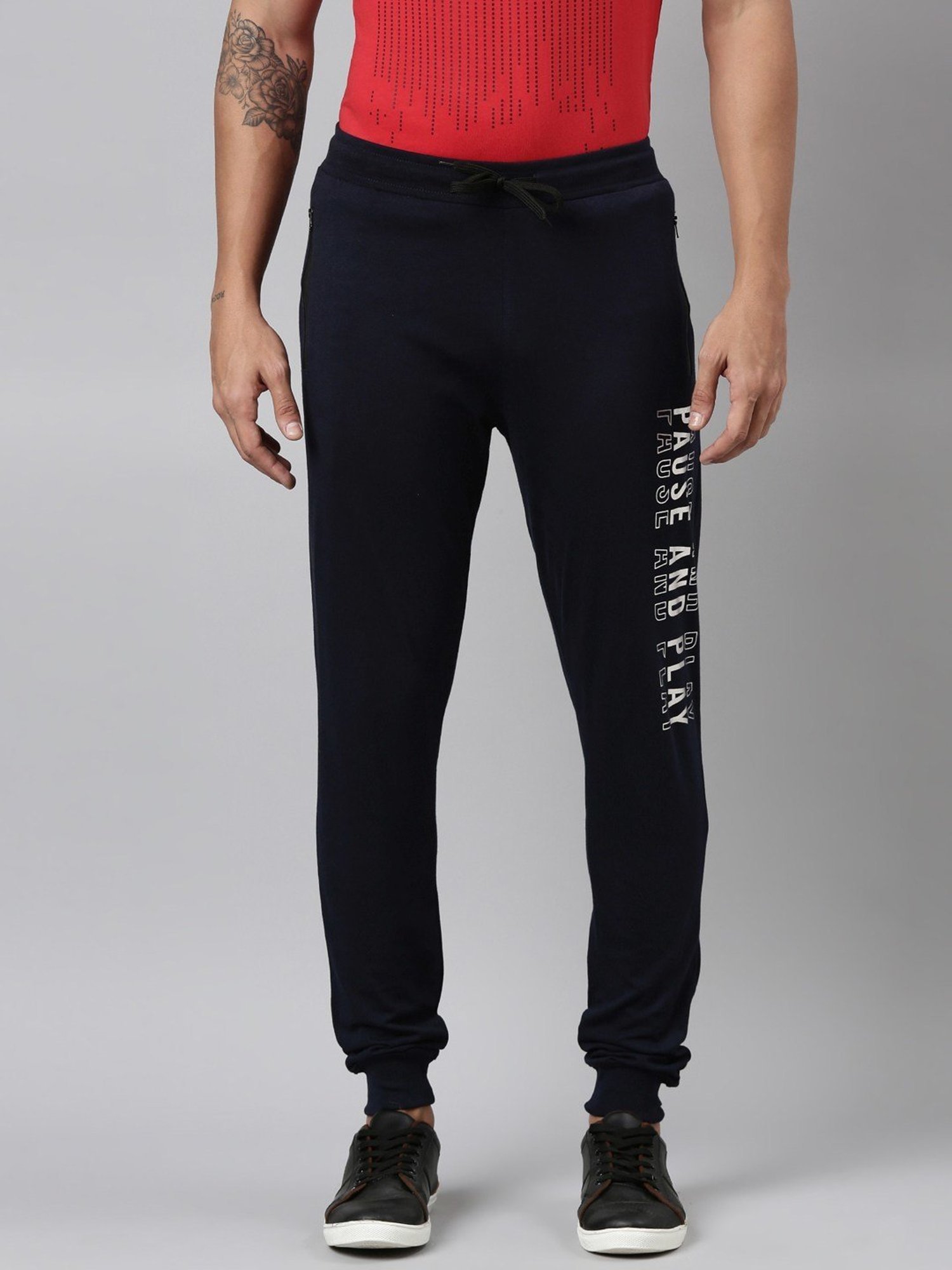 Dixcy Scott Maximus Blue Cotton Regular Fit Printed Sports Joggers