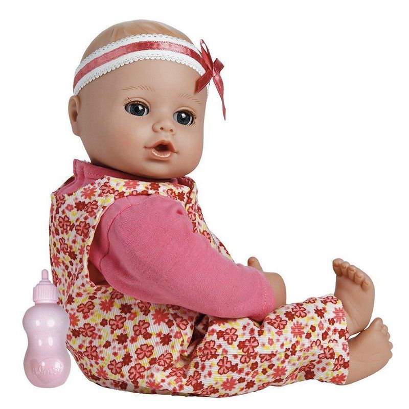 Adora Playtime Baby Flower Pink 13 inch Baby Doll with Floral Overalls, Bow Headband and Bottle