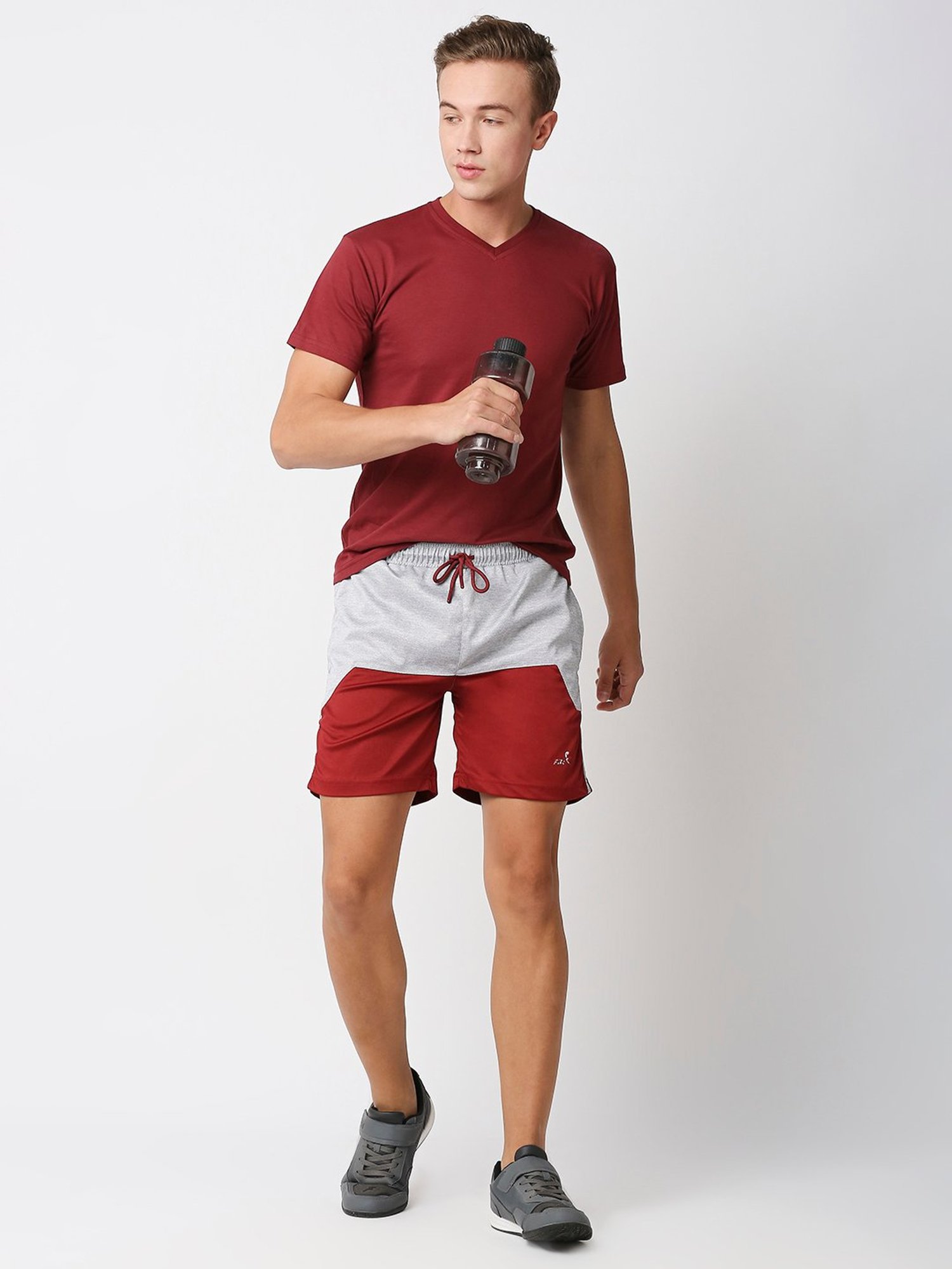 Fitz Grey & Red Regular Fit Sports Shorts