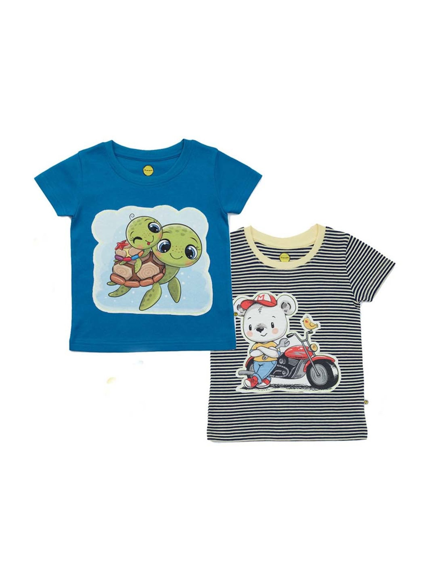 Pranava Kids Blue & Yellow Printed T-Shirt (Pack of 2)