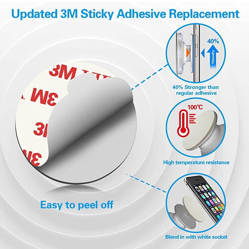8 Pack Sticky Adhesive Replacement for Socket Stand  14 Inch Pops 3M Circle Heat Resistant Double Sided Clear White High Bond Tape Extra Strong Removable Sticker Pad for Phone Grip Holder