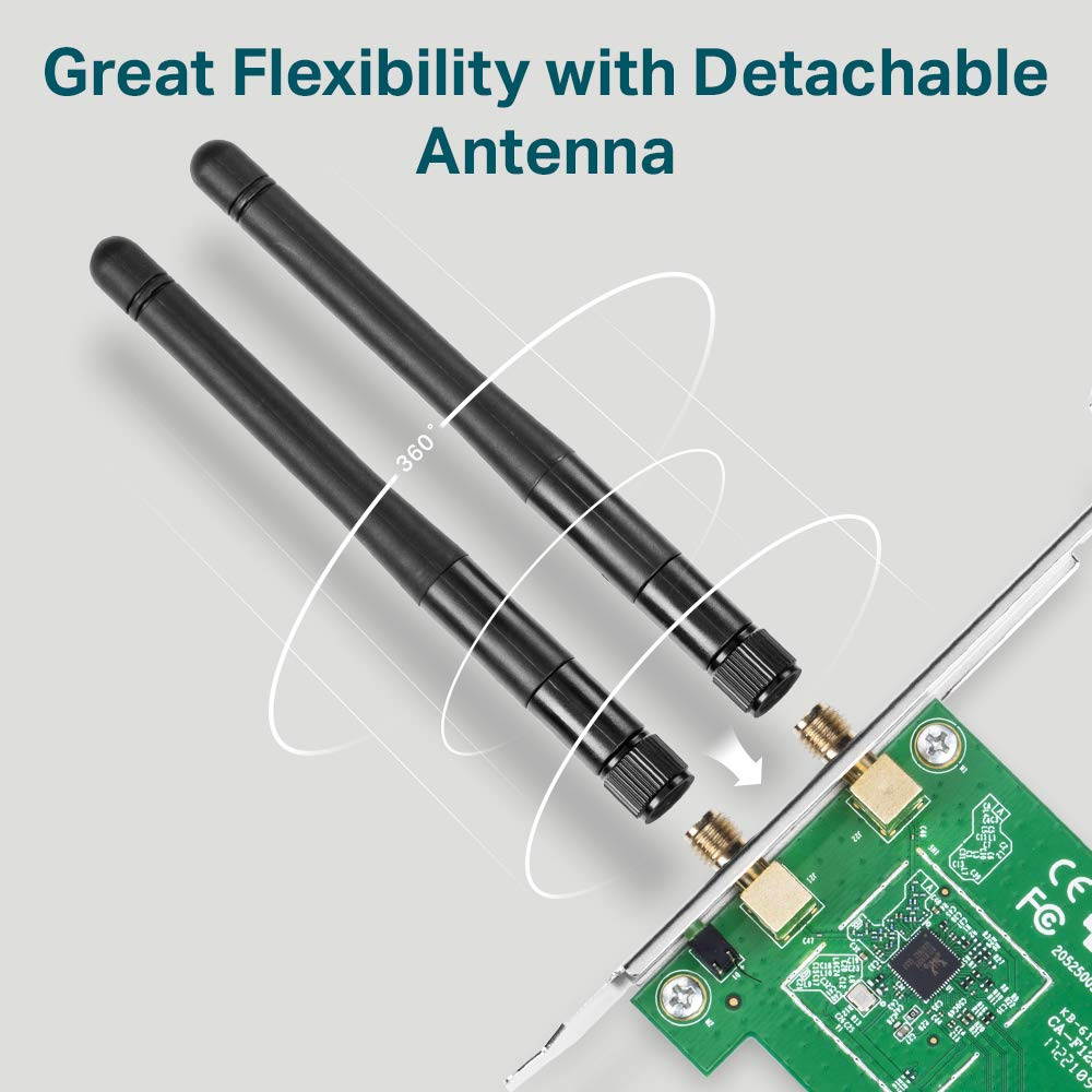 PCI Experss WiFi Adapter, TP-LINK Wireless N300 PCI Express Adapter, 2.4GHz 300 Mbps, w/ WPS Button, IEEE 802.1b/g/n, 64 / 128-bit WEP, WPA / WPA2, Plug & Play in Windows