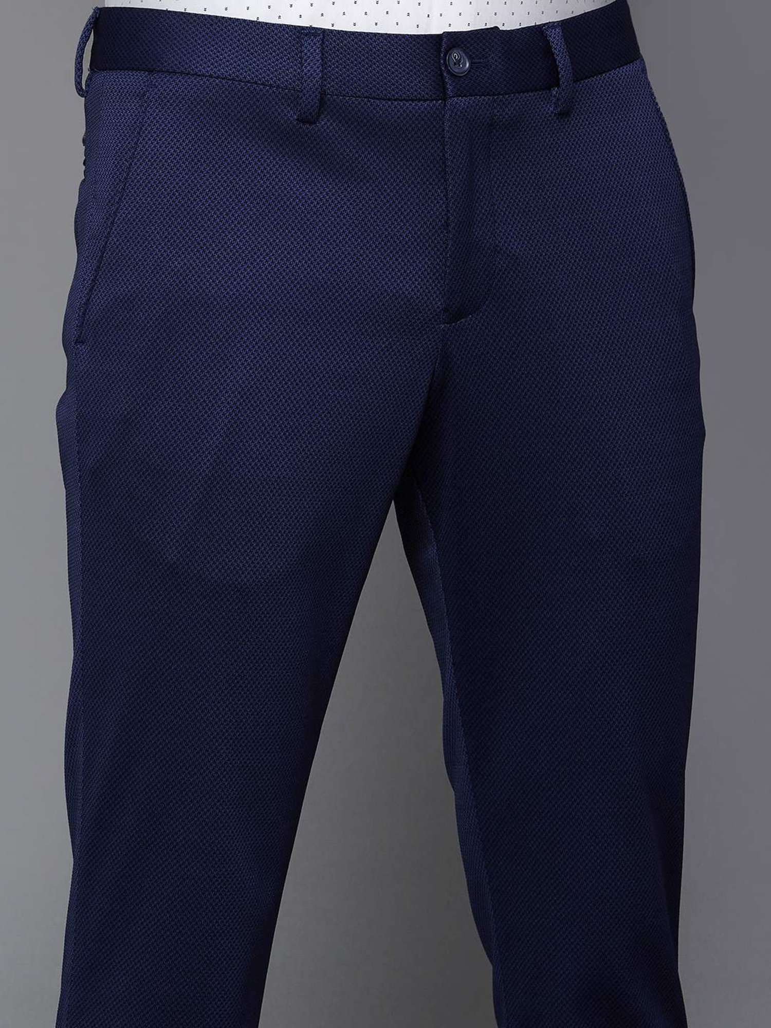 Code by Lifestyle Blue Regular Fit Self Pattern Trousers