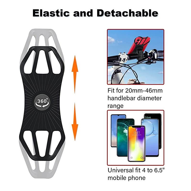 Bike Phone Mount  360&deg; Rotatable Silicone Detachable Bicycle Phone Holder Universal Dia 2046mm Handlebar Mount for Cycling GPS Compatible with iPhone X XR 12 11 88 Plus S20 S10+ S10