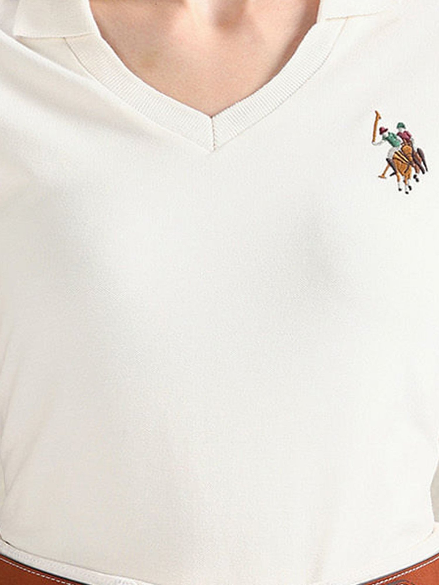 U.S. Polo Assn. Off White Logo Print Polo T-Shirt