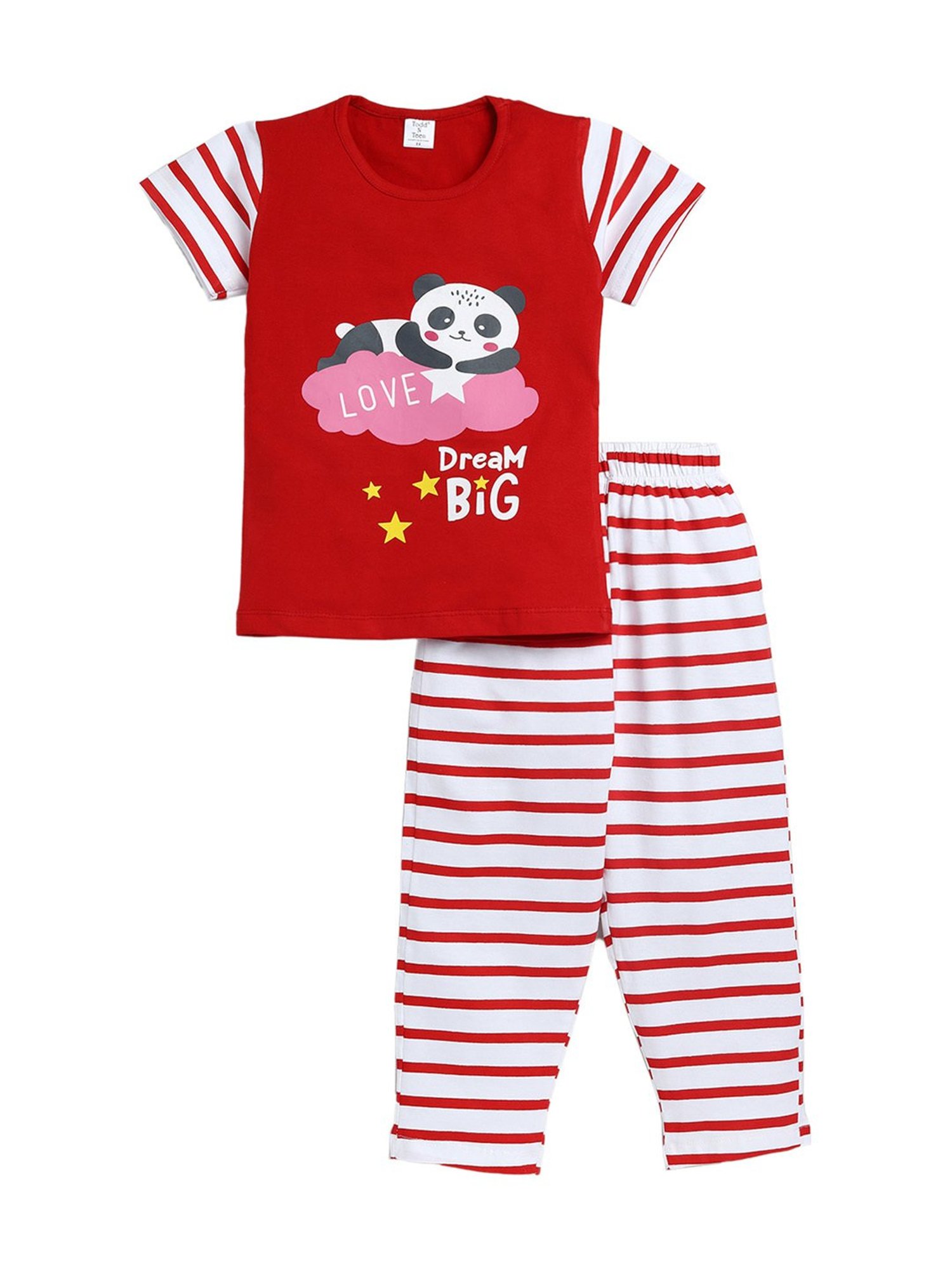 Todd N Teen Girls Red & Black Cotton Printed T-Shirt Set