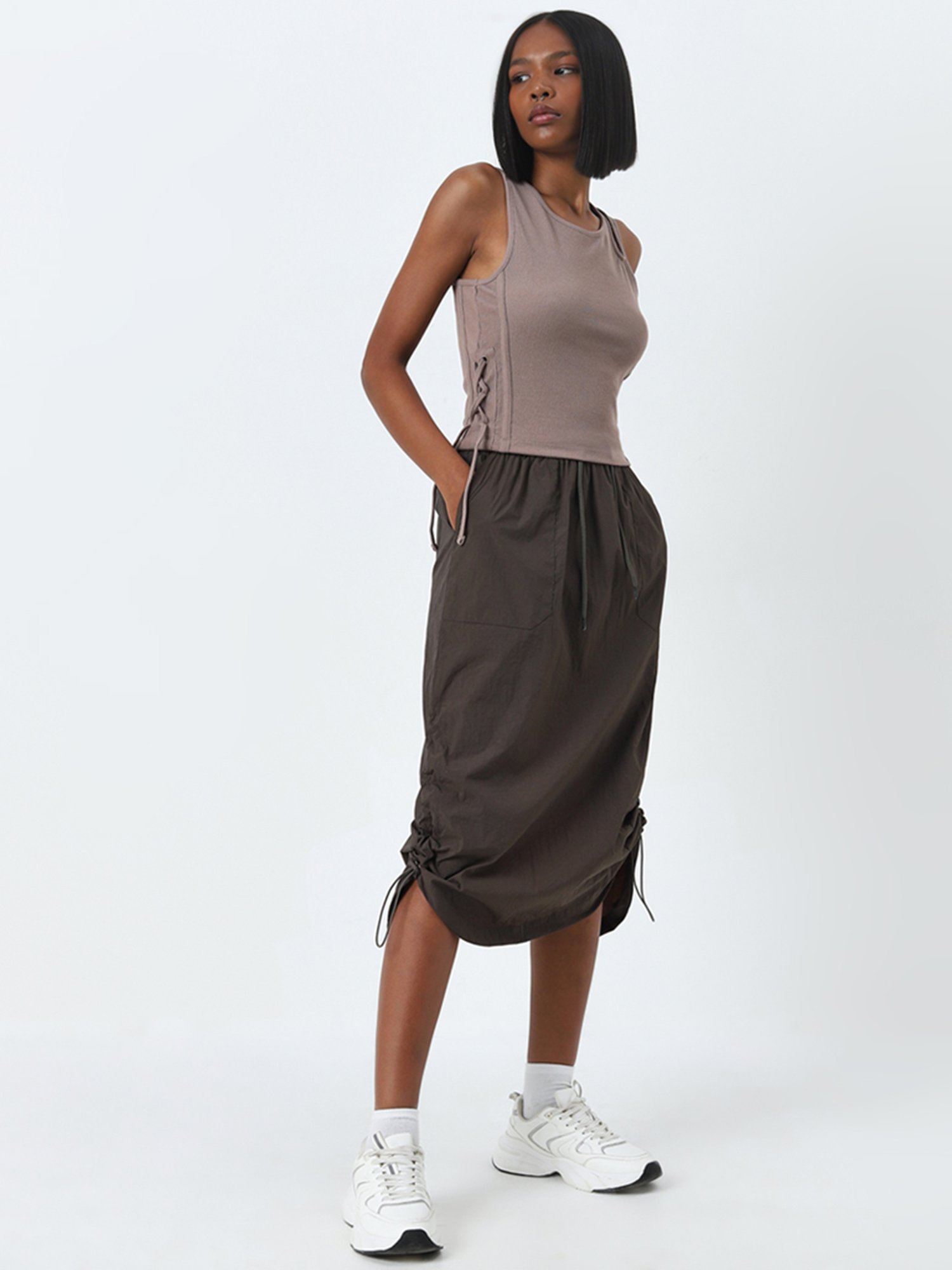 Studiofit by Westside Olive High-Rise Midi Skirt